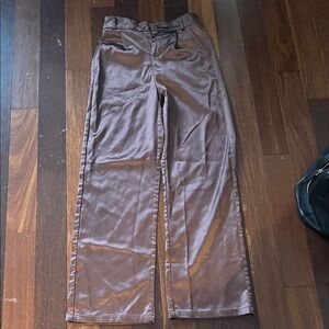 Satin Wide-Leg Pants in Deep Brown